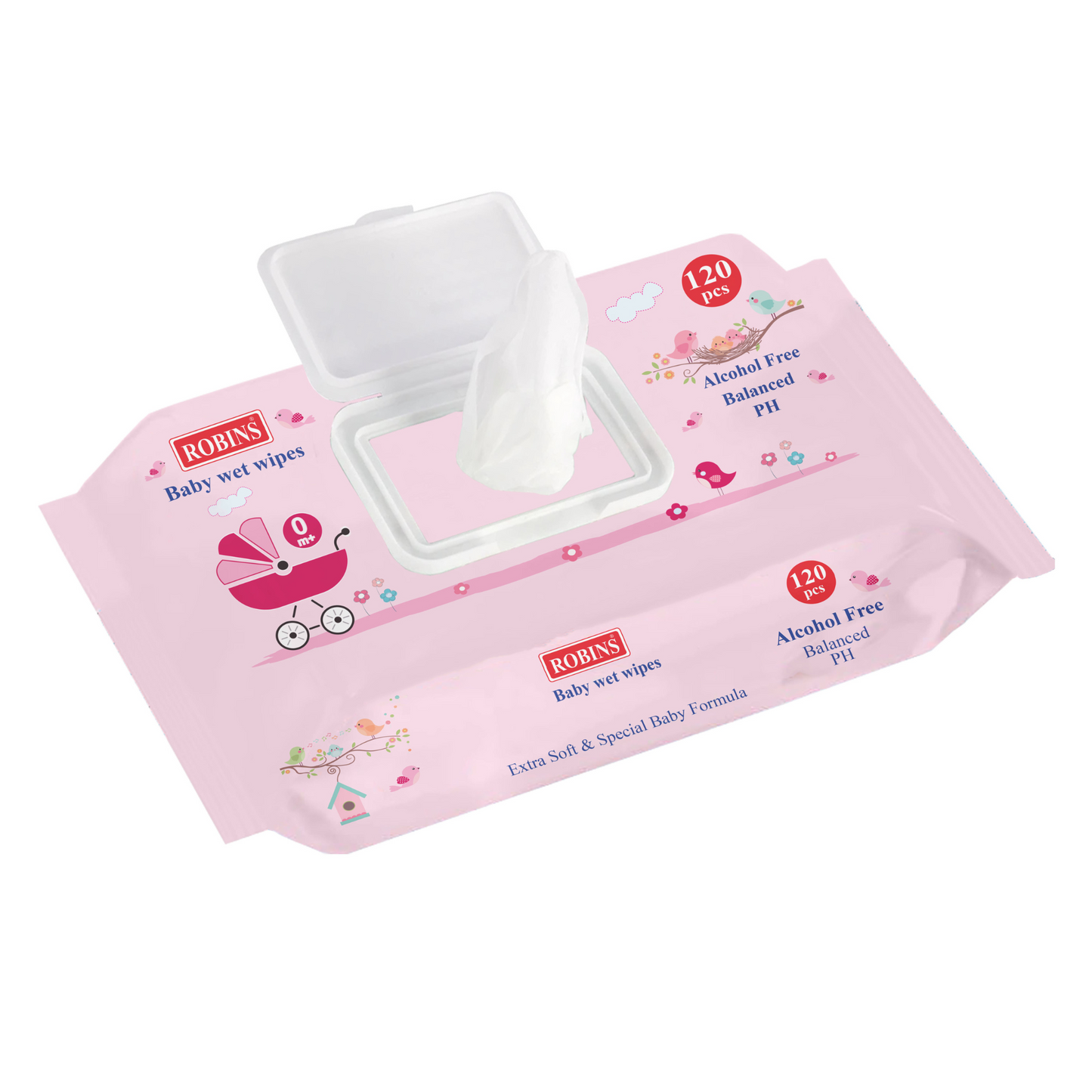 Robins Alcohol-Free Baby Wet Wipes 120 Pcs