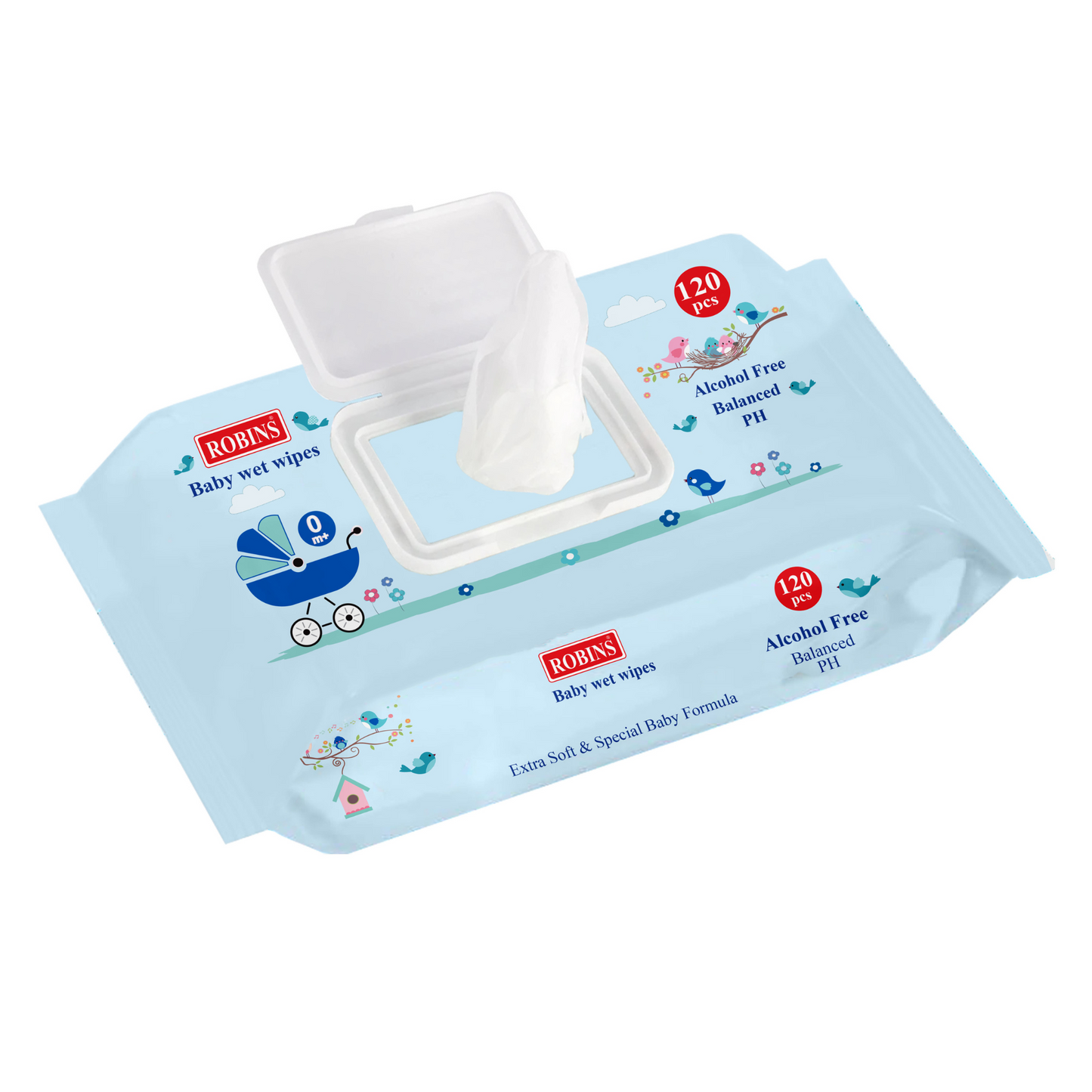 Robins Alcohol-Free Baby Wet Wipes 120 Pcs